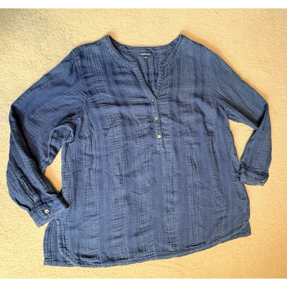 Pure Jill Indigo Shirt  Womens XL P Blue Chambray 3/4 Sleeve Casual Tunic